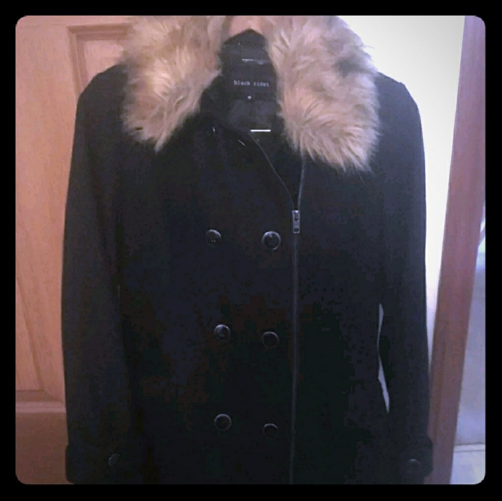 Black rivet wool womens jacket